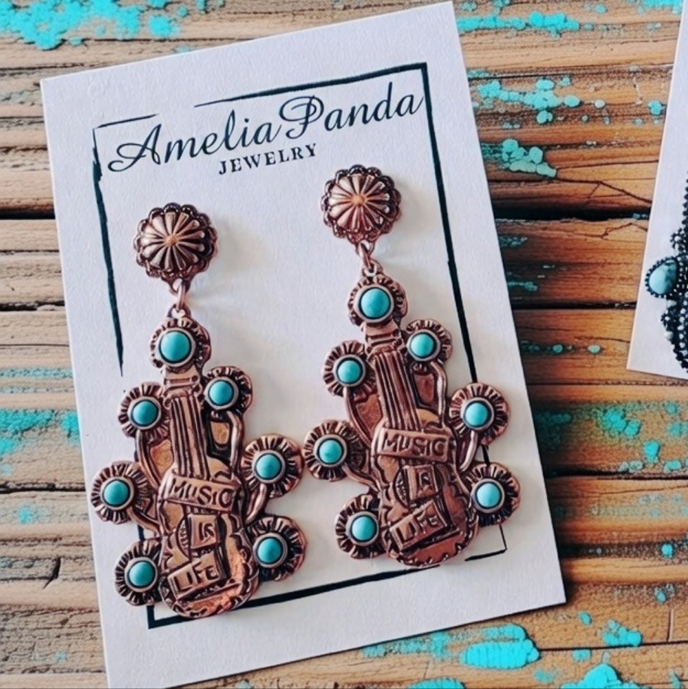 AmeliaPanda Jewelry Rose Tone & Turquoise Earrings